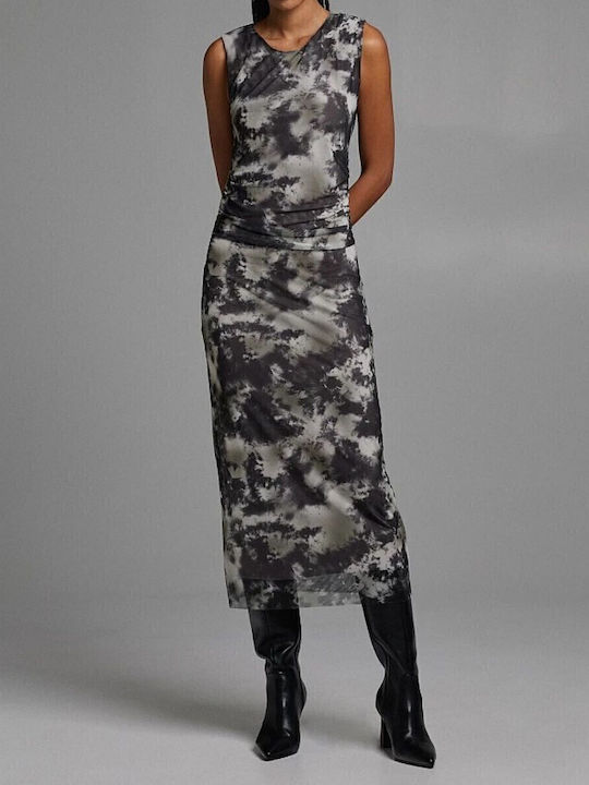 Midi Evening Dress with Tulle Black