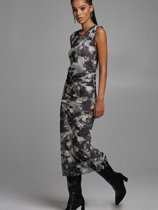 Midi Evening Dress with Tulle Black