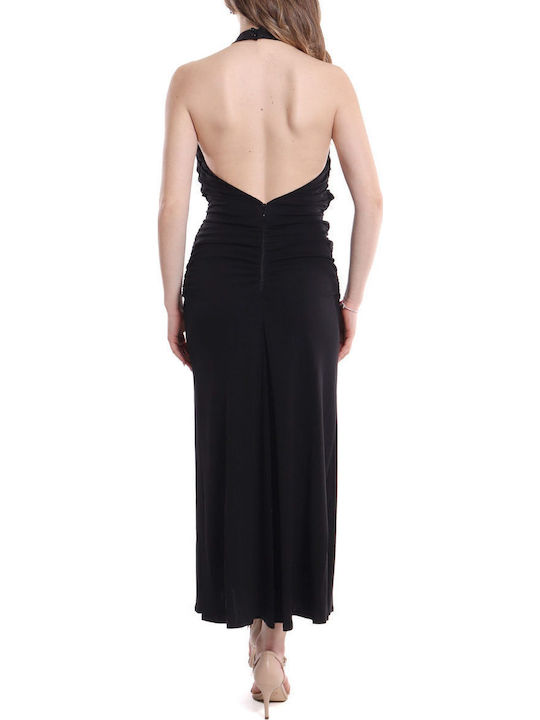 Midi Evening Dress Drape Black
