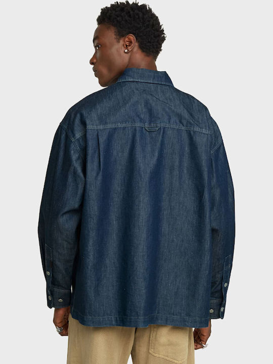 Boxy Fit Langärmlig Baumwolle Hemd Blue