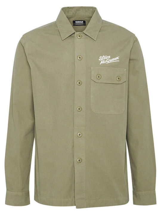 Long Sleeve Cotton Overshirt in Regular Fit Bleached Olive