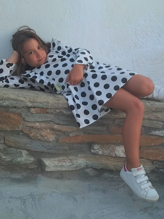 Kinderkleid Langärmelig Polka Dot Black and white