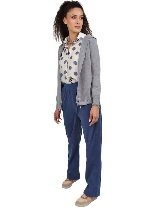 Damen Stoff Hose mit Gummizug in Geradem Schnitt Blue