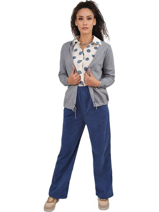 Damen Stoff Hose mit Gummizug in Geradem Schnitt Blue