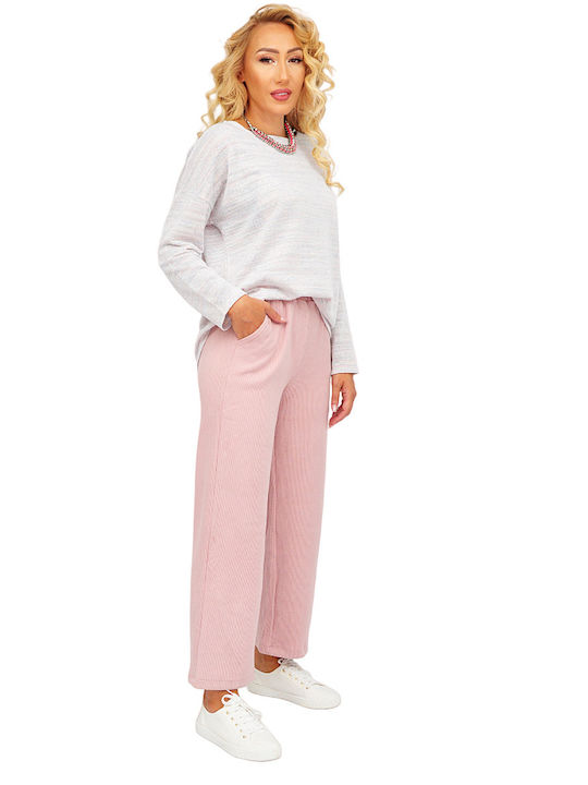 Damen Stoff Hose mit Gummizug in Geradem Schnitt Pink