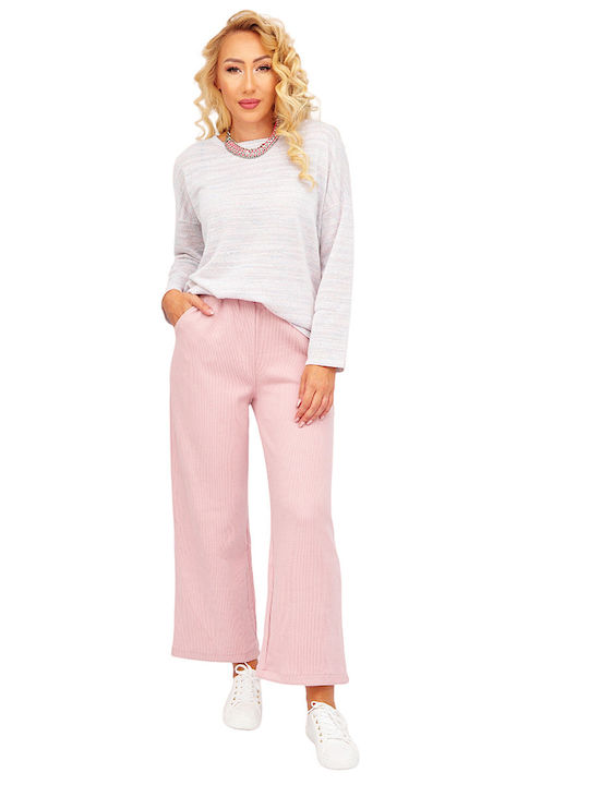Damen Stoff Hose mit Gummizug in Geradem Schnitt Pink