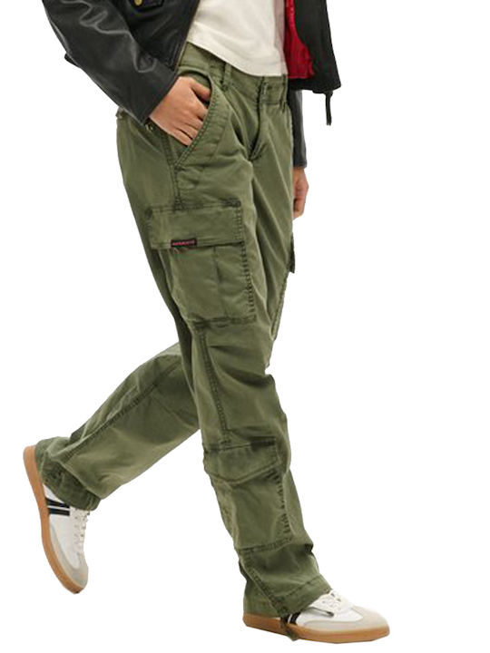 Damen Stoff Cargo Hose in Geradem Schnitt Grün