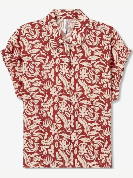 Women's Floral Short Sleeve Shirt Beige