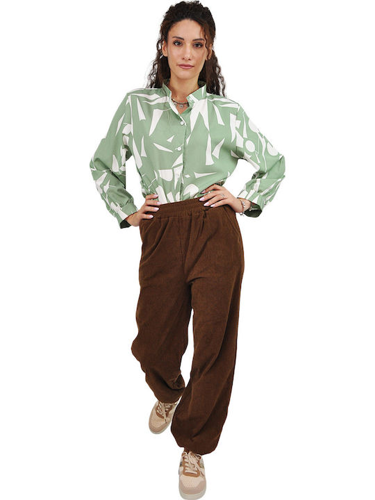 Langärmelig Damen Hemd Green Druck