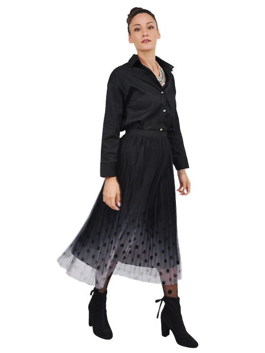 Langärmelig Damen Hemd Black Monochrom