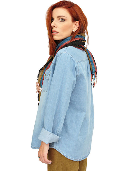 Langärmelig Damen Denim Hemd Blue