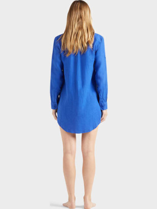 Damen Leinen Hemd Blue Monochrom
