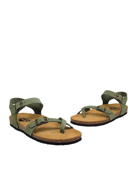 Leather Women's Flat Sandals Green
