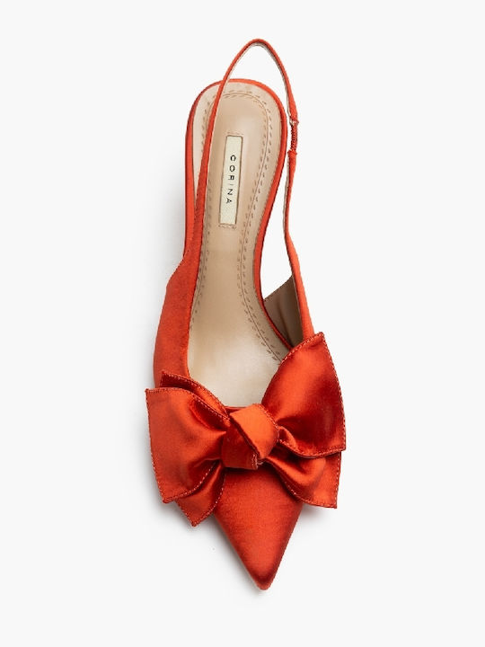 Spitze Pumps mit Riemen & Mittlerer Absatz Orange M5301