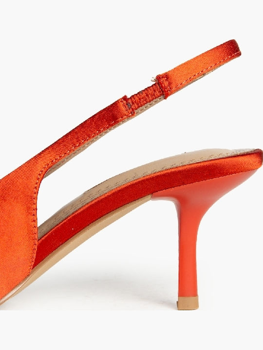 Spitze Pumps mit Riemen & Mittlerer Absatz Orange M5301