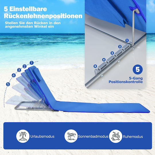 Costway Foldable Aluminum Beach Sunbeds Blue with Pillow 151x55.5x27cm 2pcs