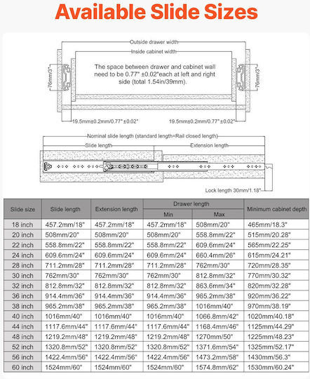 Vevor 1 Pair 16-60 In Soft-close Drawer Slides Ball Bearing Full Extension