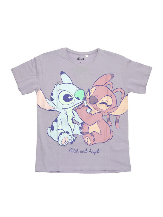 Disney Καλοκαιρινό Γυναικείο Σετ Πιτζάμας Βαμβακερό Λιλά Lilo & Stitch