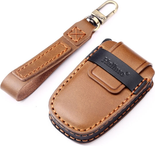 Hallmo Car Cowhide Leather Protective Key Cover Case for Hyundai 7 Buttons Black