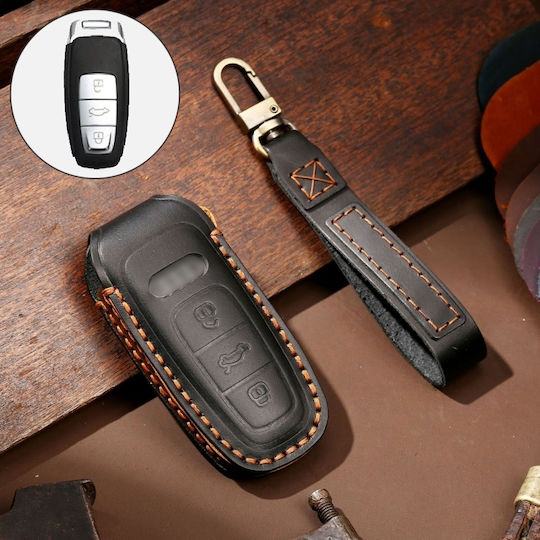 Hallmo Car Cowhide Leather Protective Key Cover Case Audi A6l A8l A4 A7 A5 C Style Black