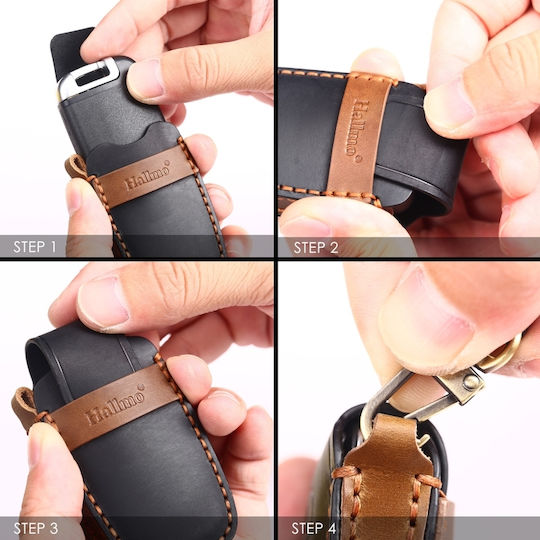 Hallmo Car Cowhide Leather Key Cover Key Case Hyundai Rohens Genesis 8 Buttons Black