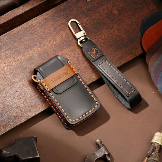 Hallmo Car Cowhide Leather Protective Key Cover Case for Honda Start 3 Buttons Black