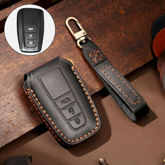 Hallmo Car Cowhide Leather Protective Key Cover Case for Toyota Corolla 2018 3 Buttons Black