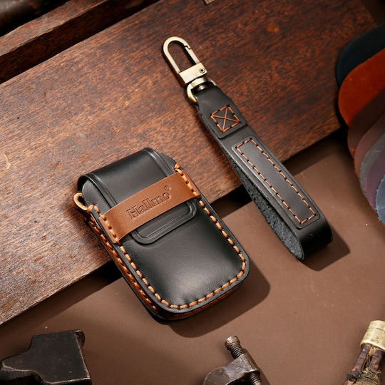 Hallmo Car Cowhide Leather Key Cover Key Case Volkswagen Lavida A Style Black