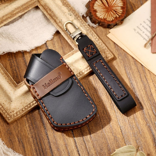 Hallmo Car Cowhide Leather Protective Key Cover Key Case Volkswagen Golf 8 Black