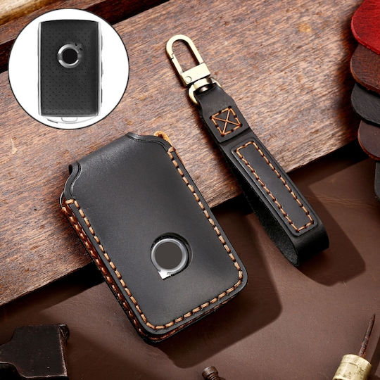 Hallmo Car Cowhide Leather Protective Key Cover Case New Volvo Black
