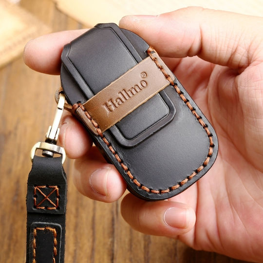 Hallmo Car Cowhide Leather Protective Key Cover Case for Mitsubishi Outlander Black