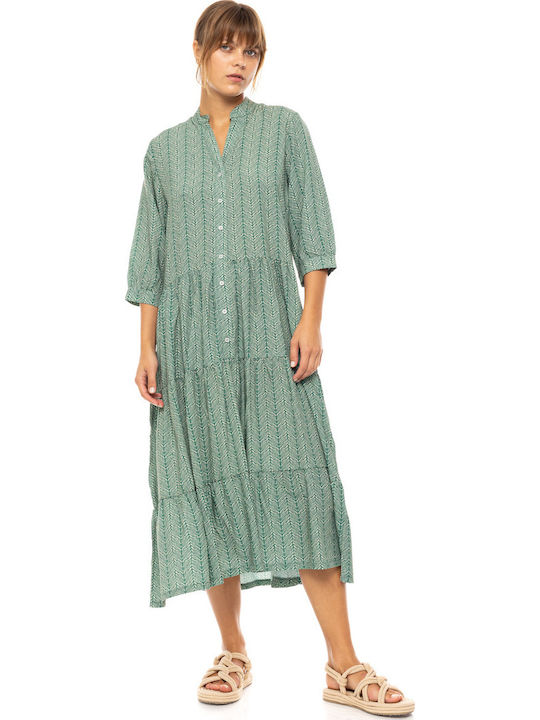 Γυναικείο Beachdress Pink Label Φόρεμα Long Jugle Green Viscose Κοντό Μανίκι