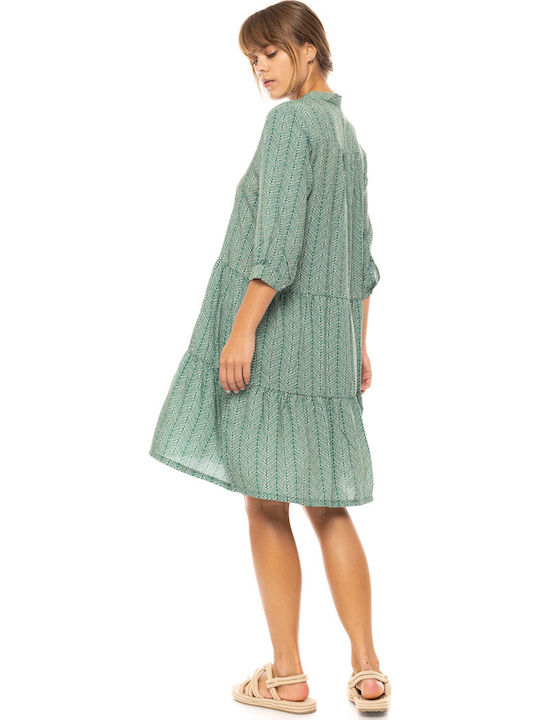 Γυναικείο Beachdress Pink Label Φόρεμα Jugle Green Viscose Κοντό Μανίκι