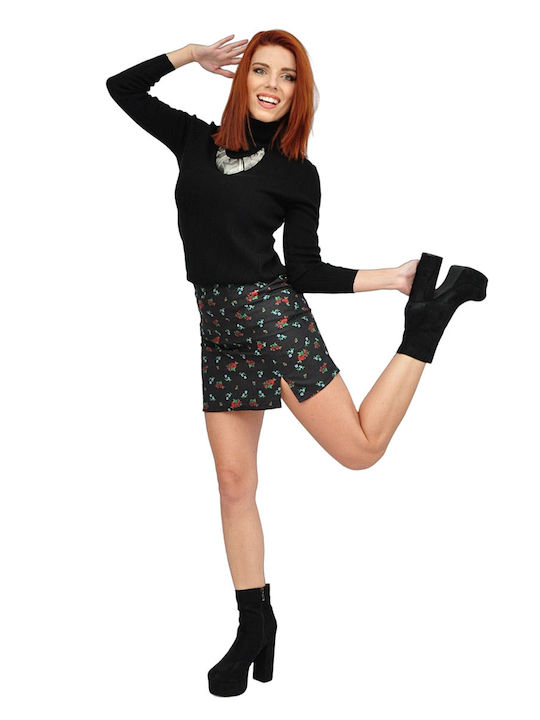 High-waisted Mini Skirt Floral Black