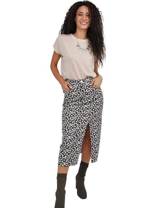 High-waisted Midi Skirt Floral Multicolored