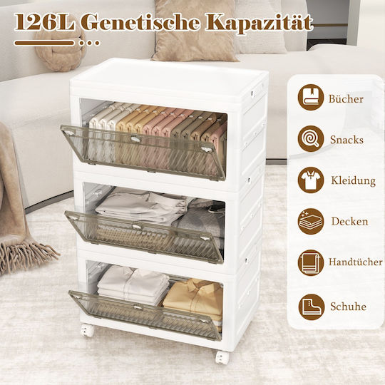 Costway Kunststoff Aufbewahrungsbox mit Rollen und Deckel 126Es 3Stück