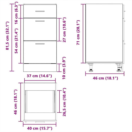 Lyon Επιδαπέδια Συρταριέρα Κουζίνας Γκρι 40x46x81.5εκ.