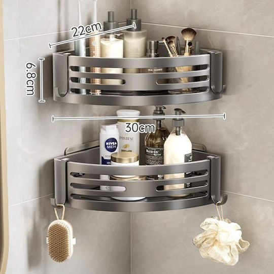 Quasar Corner Wall Mounted Bathroom Shelf Metallic 21x21x6.8cm Gray