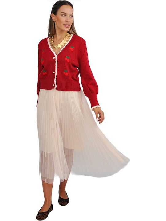 Women's Knitted Cardigan with Buttons Red