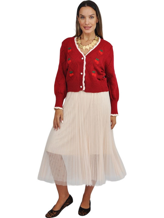 Women's Knitted Cardigan with Buttons Red