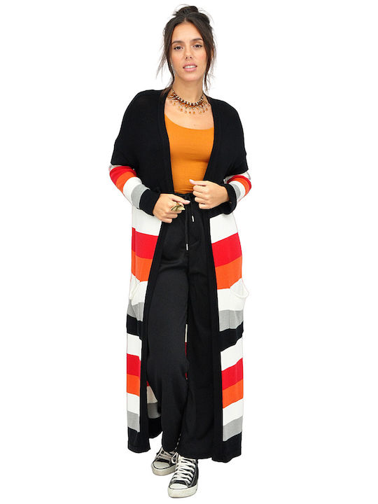 Long Women's Cardigan Multicolored Striped