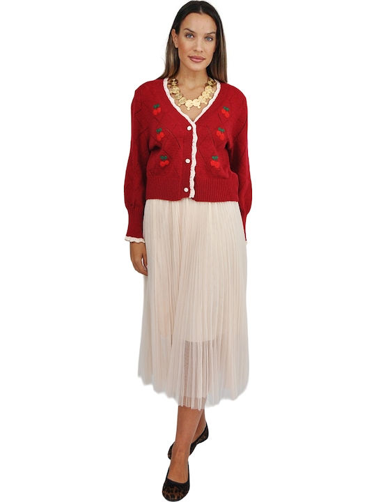 Women's Knitted Cardigan with Buttons Red