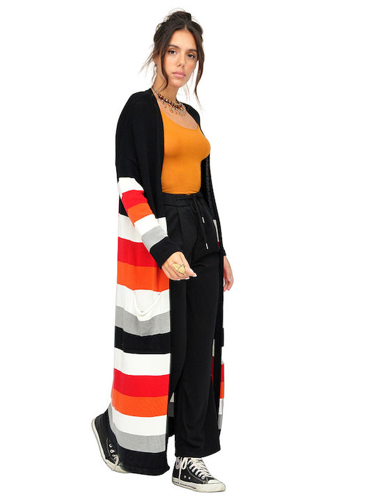 Long Women's Cardigan Multicolored Striped