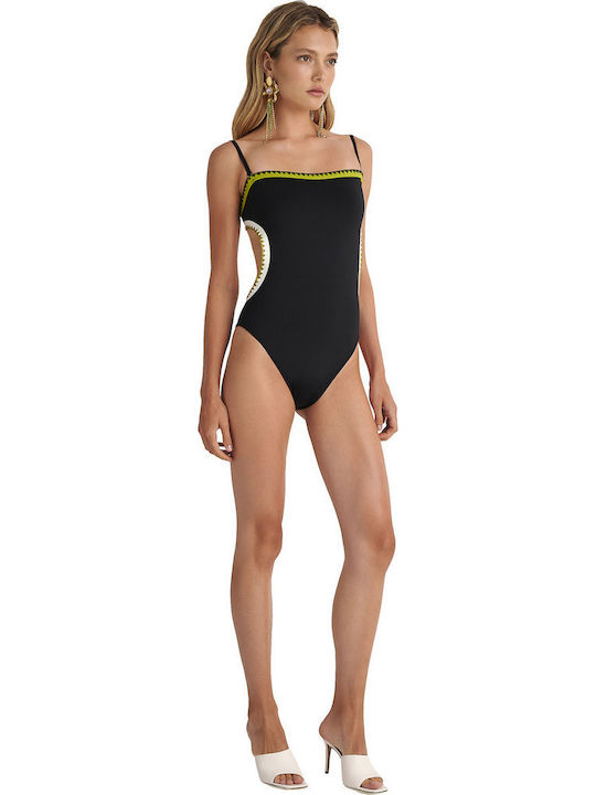 Strapless Ολόσωμο Μαγιό με Ανοίγματα & Αφαιρούμενη Ενίσχυση Μαύρο