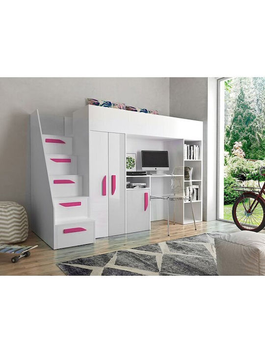 Kids Bed Loft Bed Single with Storage Space White for Mattress 90x200cm