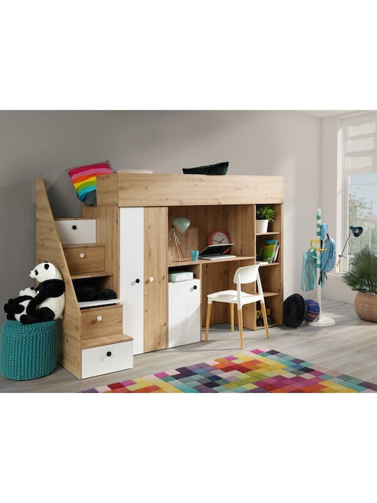 Kids Bed Loft Bed Single with Storage Space Brown for Mattress 90x200cm