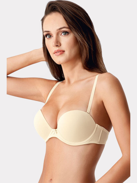 Μπεζ Strapless Σουτιέν Push Up