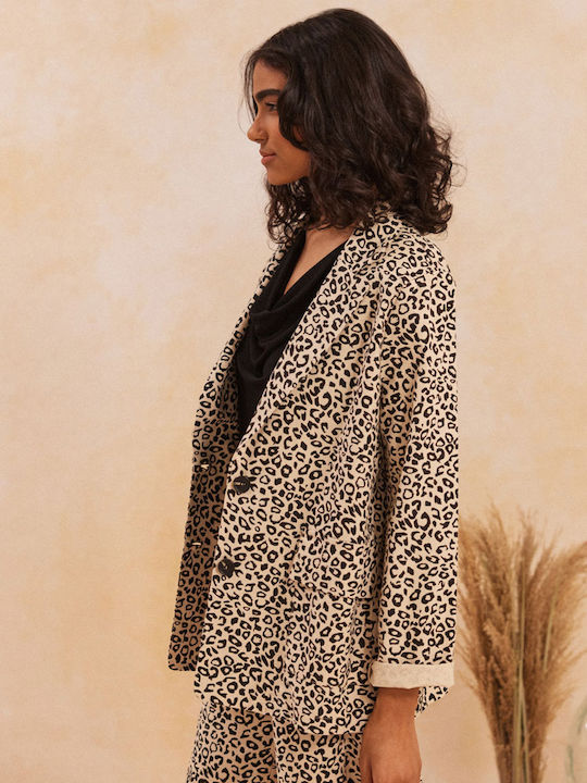 Namaste Μακρύ Γυναικείο Σακάκι Animal Print