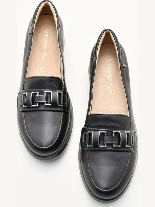 Leather Women's Loafers in Black Color