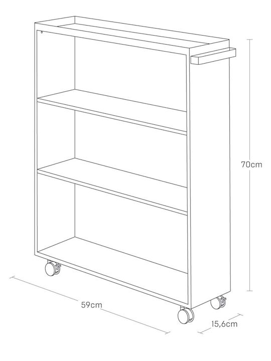Yamazaki Τρόλεϊ Κουζίνας Ξύλινο 4 Θέσεων Λευκό 59x16.5x70cm